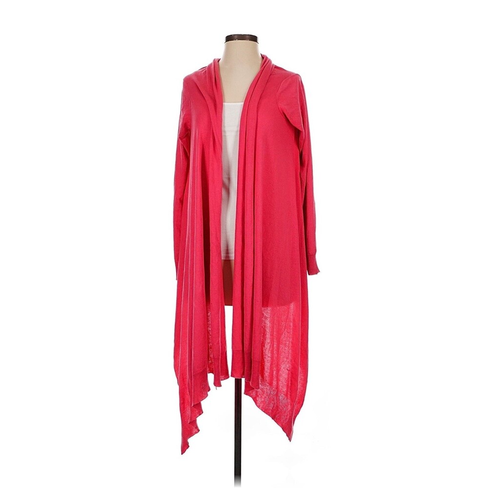 NWT DKNY Silk Cashmere Open Front Cardigan Pink High-Low Drape M/L Quiet Luxury